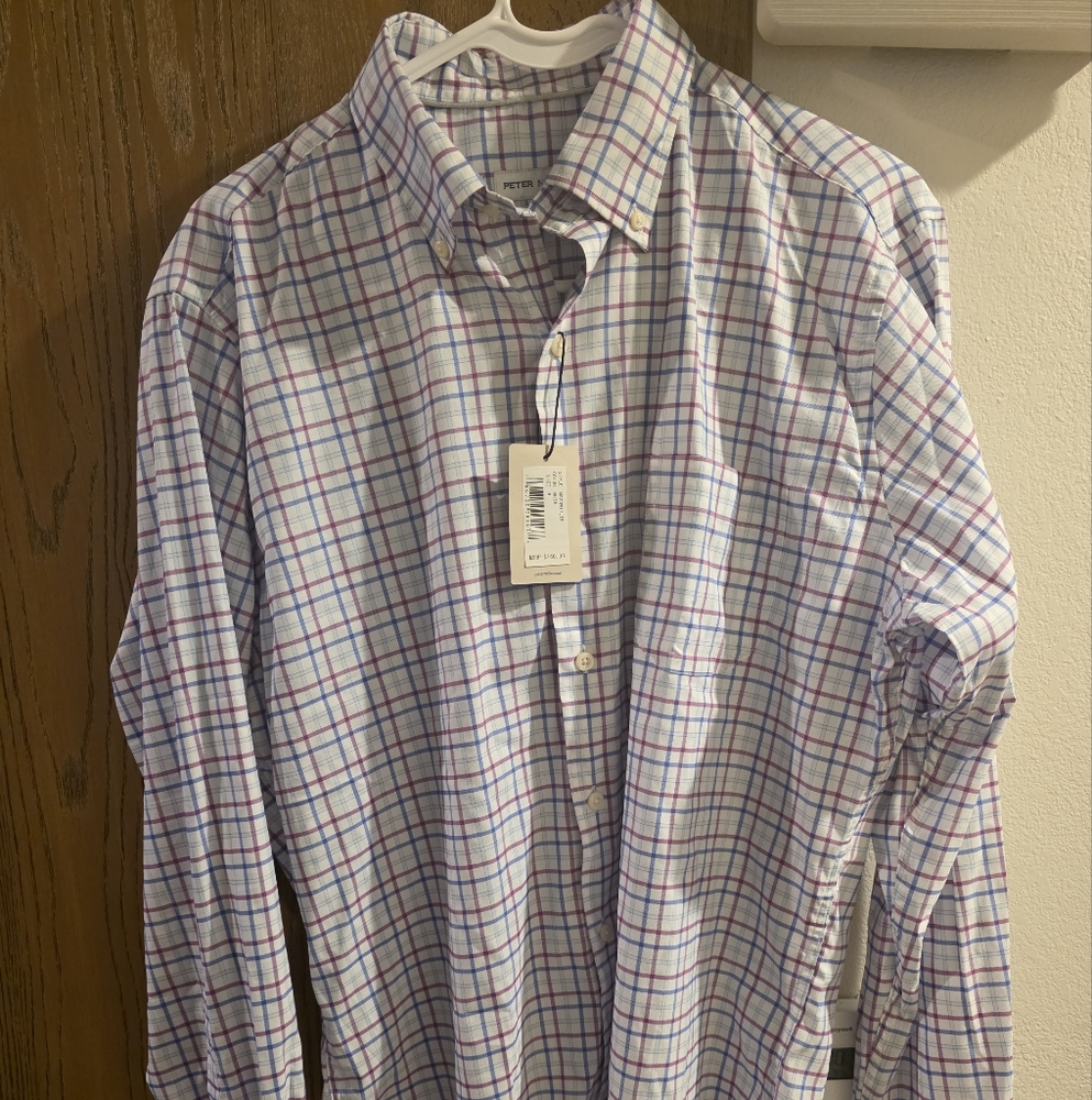 Peter Millar Shirt Crown Crafted Button Down Mens Medium Long Sleeve Blue Check